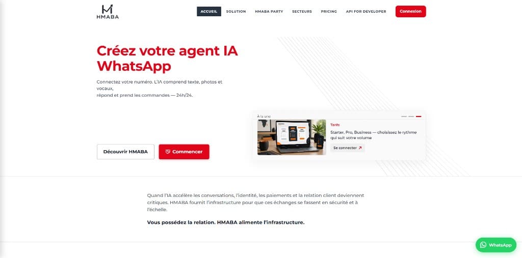 Plateforme HMABA — agents IA WhatsApp — vue 1