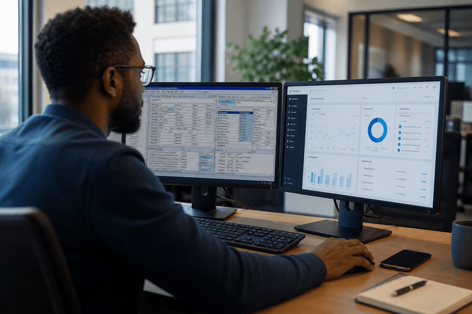 Comparaison entre une interface logicielle legacy et un dashboard moderne