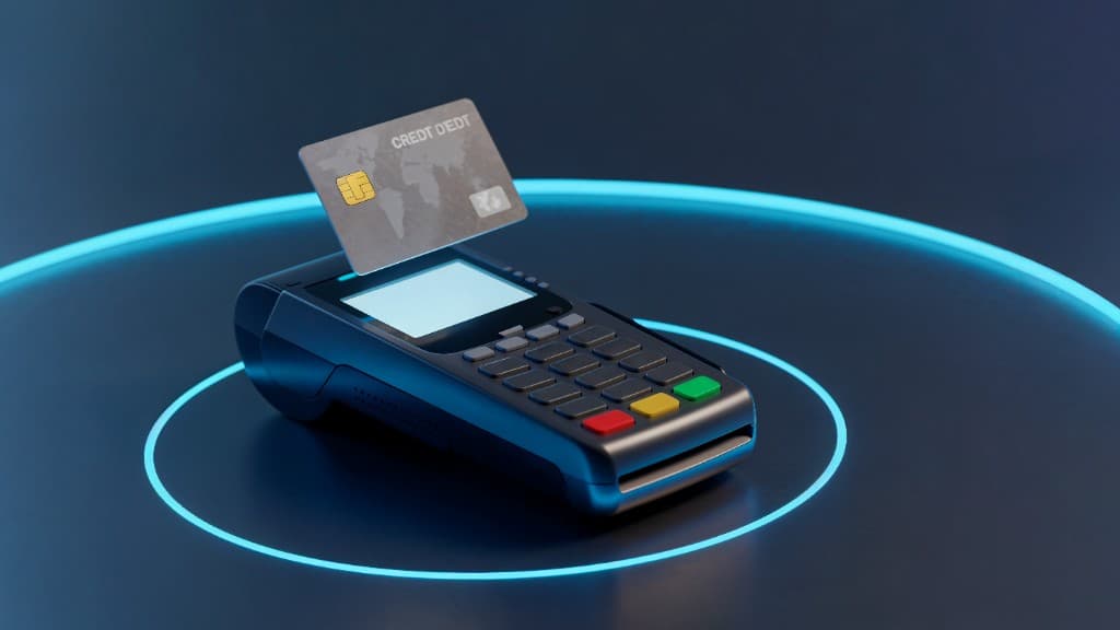 Terminal TPE avec carte bancaire en paiement sans contact