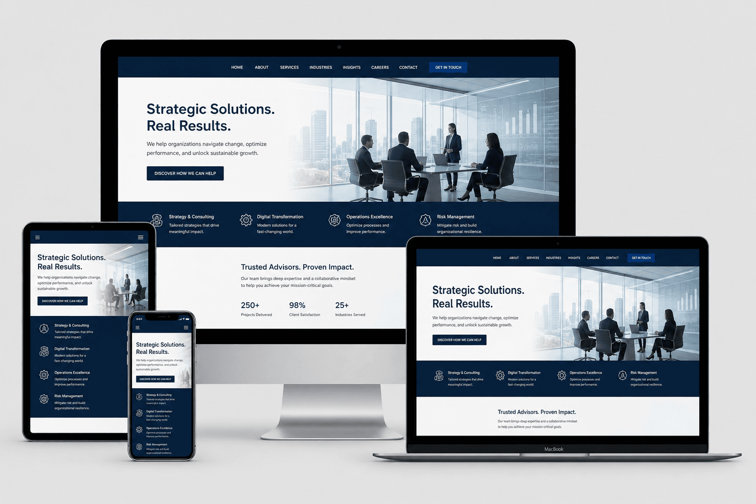 Site web corporate responsive sur ordinateur, tablette et smartphone