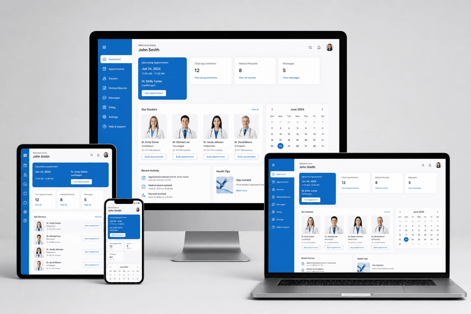 Parcours de santé numérisé responsive sur ordinateur, tablette et smartphone